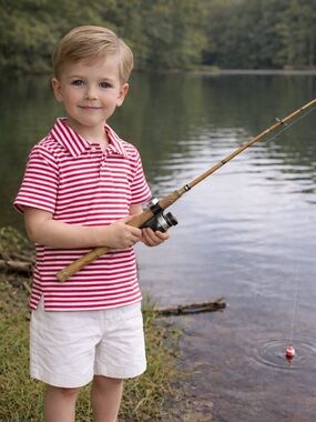 Edgehill Collection Red & White Striped Polo for Kids cotton
